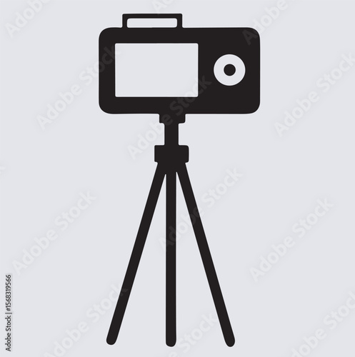 digital camera and stand silhouette vector art illustration, digital video camera on tripod