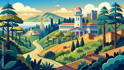 University of California, Berkeley offers hillside views of San Francisco Bay, with historic halls framed by eucalyptus trees and sunlight dappled walkways.