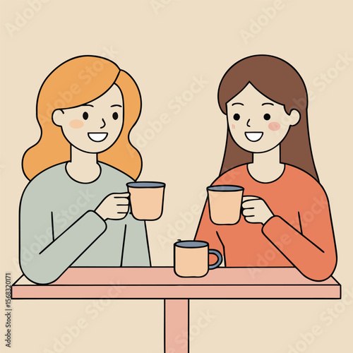 Two Happy Women Enjoying Coffee Together at a Table