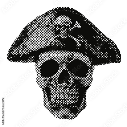 Pirate skull halftone grunge vector design element