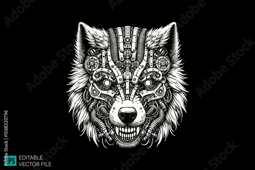 wolf head scary creepy style tattoo dark art illustration vector black and white background templates
