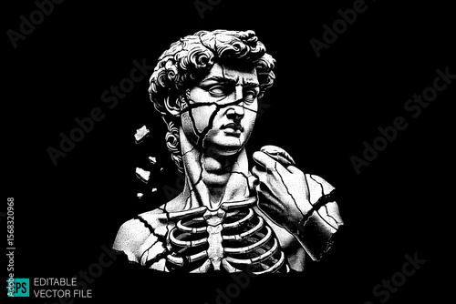 geek sculpture roman scary creepy style tattoo dark art illustration vector black and white background templates
