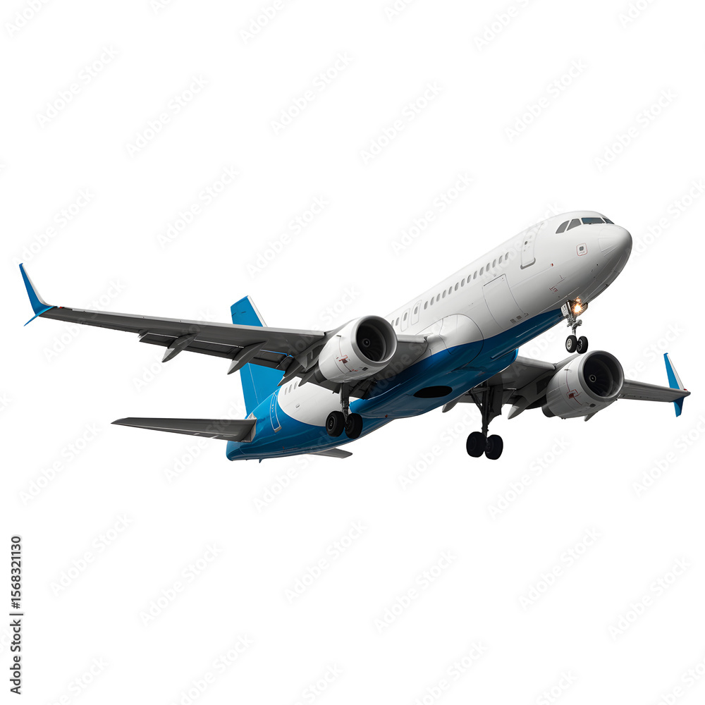 Obraz premium Vector art of a blue and white airplane isolated on transparent background