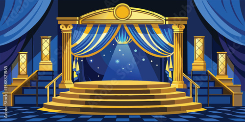 Gold Stage with Blue Velvet Curtains and Steps theater
