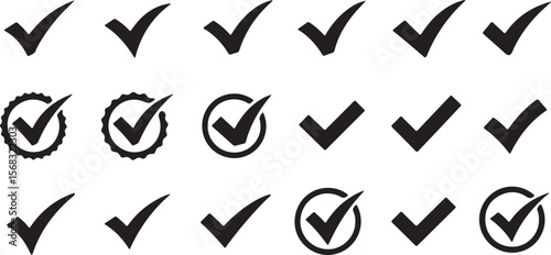 CheckMark vector icon. Set of simple check mark. Green check mark icon. Tick symbol. Accept okay symbol for improvement or checklist design. Correct vote choice symbol. Vector illustration