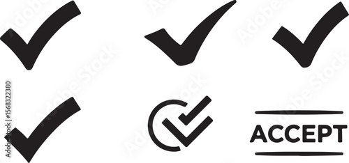CheckMark vector icon. Set of simple check mark. Green check mark icon. Tick symbol. Accept okay symbol for improvement or checklist design. Correct vote choice symbol. Vector illustration