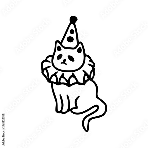pensive kitten in circus costume doodle drawing