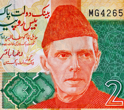20 Rupees Pakistan Banknote with Portrait Muhammad Ali Jinnah. Paper money of Pakistan.