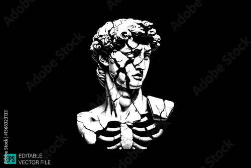 geek sculpture roman scary creepy style tattoo dark art illustration vector black and white background templates