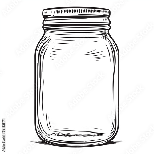 Sketch of a clear glass mason jar 
