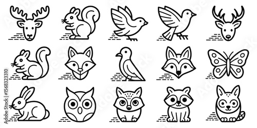Woodland animal icon set for nature and outdoor design projects

