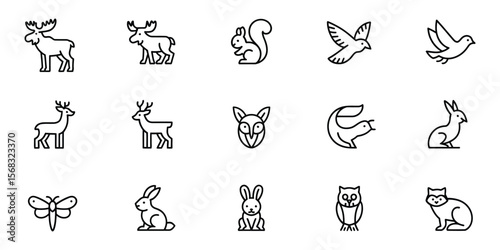 Woodland animal icon set for nature and outdoor design projects


