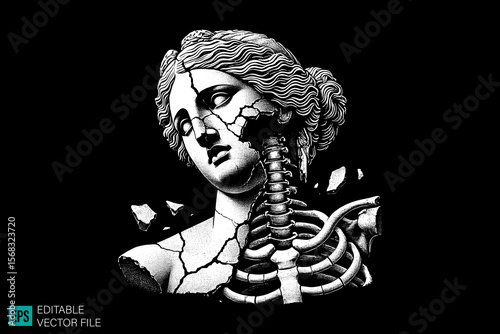 geek sculpture roman scary creepy style tattoo dark art illustration vector black and white background templates