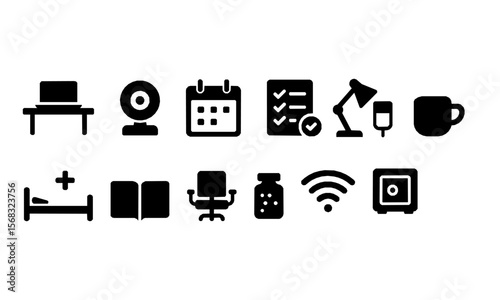 Work From Home Essentials Icon Set for Remote Work, Productivity, and Home Office Setup