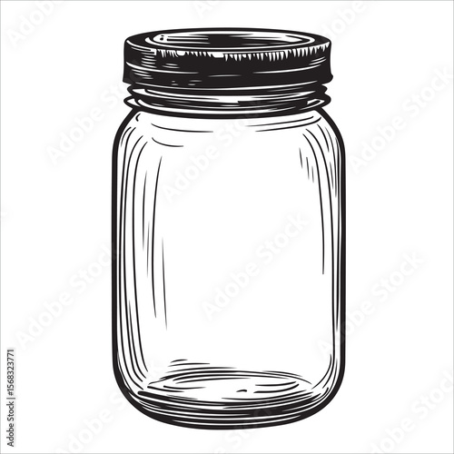 Sketch of a clear glass mason jar 
