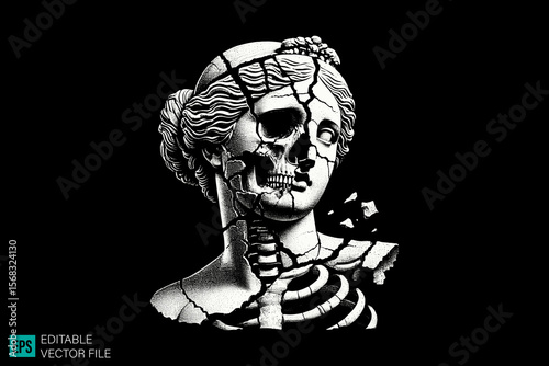 geek sculpture roman scary creepy style tattoo dark art illustration vector black and white background templates