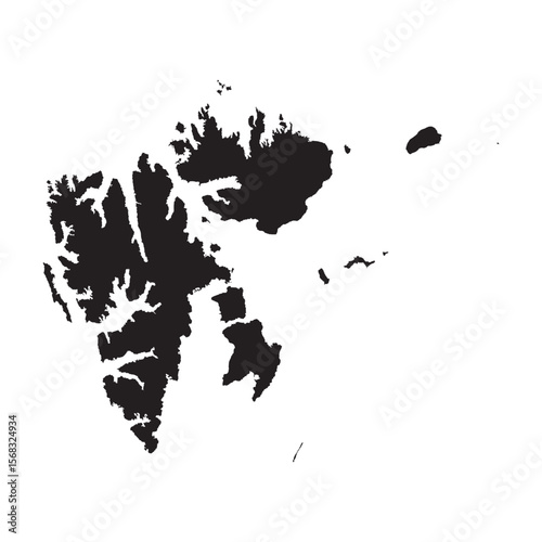 black silhouette map of svalbard and jan mayen islands isolated on white background, vector outline design