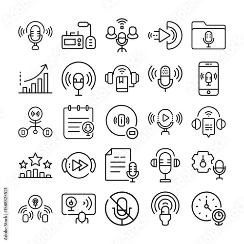 Podcast and Audio Production Line Icons A Comprehensive Collection