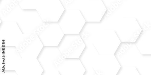 White hexagonal hexagon modern technology creative emboss light honeycomb polygonal web. abstract geometric science and mosaic tile with template texture background.