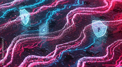 Abstract AI Security Network Protection and Digital Shield Concept