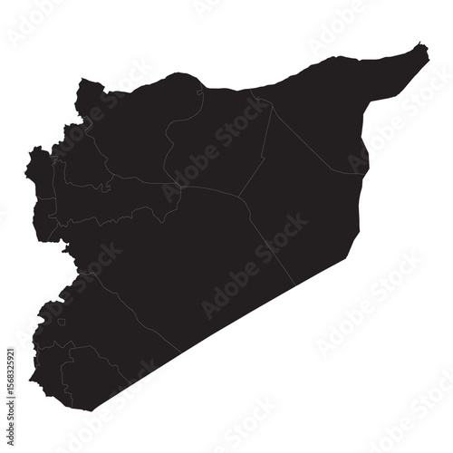 black silhouette map of syria with internal region borders isolated on white background, vector outline