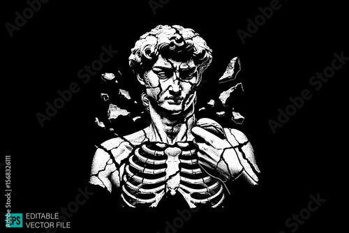 geek sculpture roman scary creepy style tattoo dark art illustration vector black and white background templates