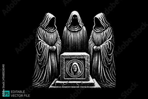 grim reaper scary creepy style tattoo dark art illustration vector black and white background templates