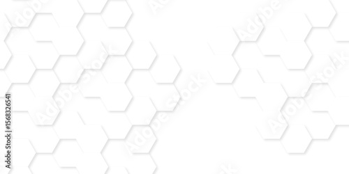 White hexagonal hexagon modern technology creative emboss light honeycomb polygonal web. abstract geometric science and mosaic tile with template texture background.