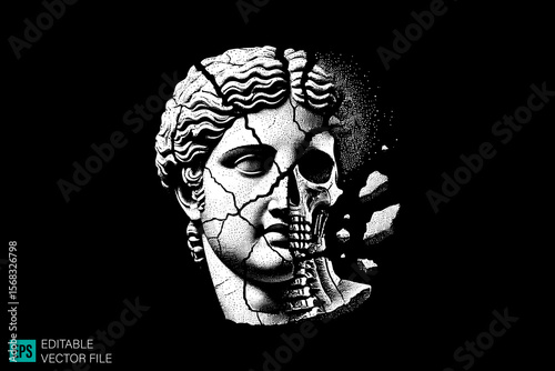 geek sculpture roman scary creepy style tattoo dark art illustration vector black and white background templates