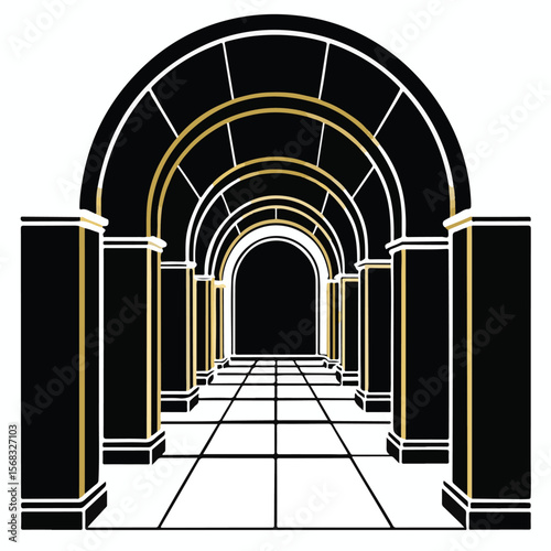 Ancient stone archway leading to a historic European monastery interior, featuring columns and a light-filled passage