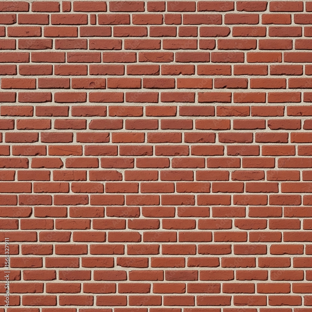 Fototapeta premium A seamless red brick wall texture, evenly aligned old bricks, detailed mortar lines, natural lighting, 4K photorealistic, top-down view, flat surface, no shadows, suitable for architecture design back