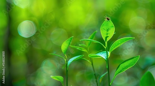 Close-up of small tick insect on green leaf in forest environment, symbolizing danger of Lyme disease and tick-borne infections in nature. Health risk and parasite concept.