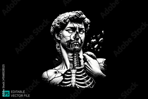 geek sculpture roman scary creepy style tattoo dark art illustration vector black and white background templates