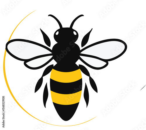bee. simple yellow and black bumblebee art. honey bee symbol. transparent png and vector illustration.children, clip art, fly, graphic, insect, queen, signs, striped, transparent, wing, drawing, honey