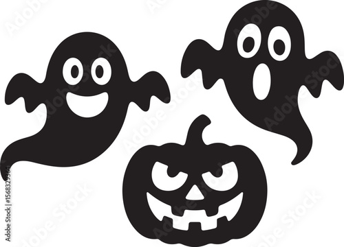 Halloween Ghost and Pumpkin Silhouette Icons Collection