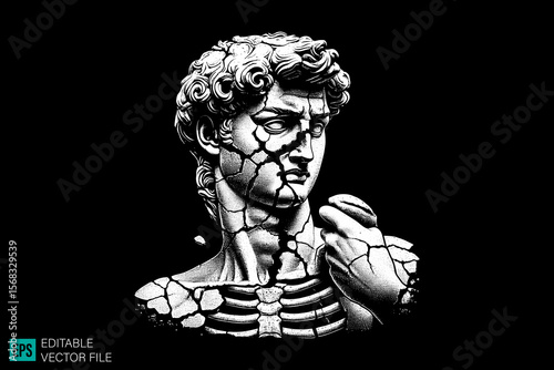 geek sculpture roman scary creepy style tattoo dark art illustration vector black and white background templates
