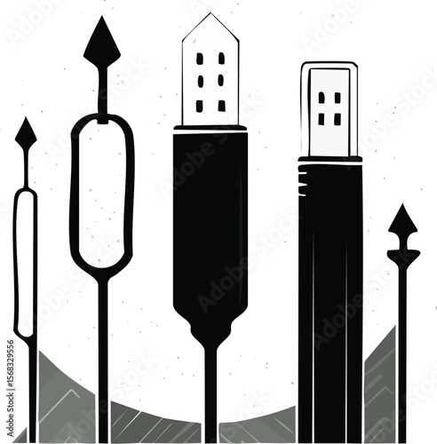 usb icon. vector symbol on transparent background.datum, connection, computer, illustration, technology, wire, cable, design, equipment, sign, symbol, vector, black and white, clip art, clipping path,