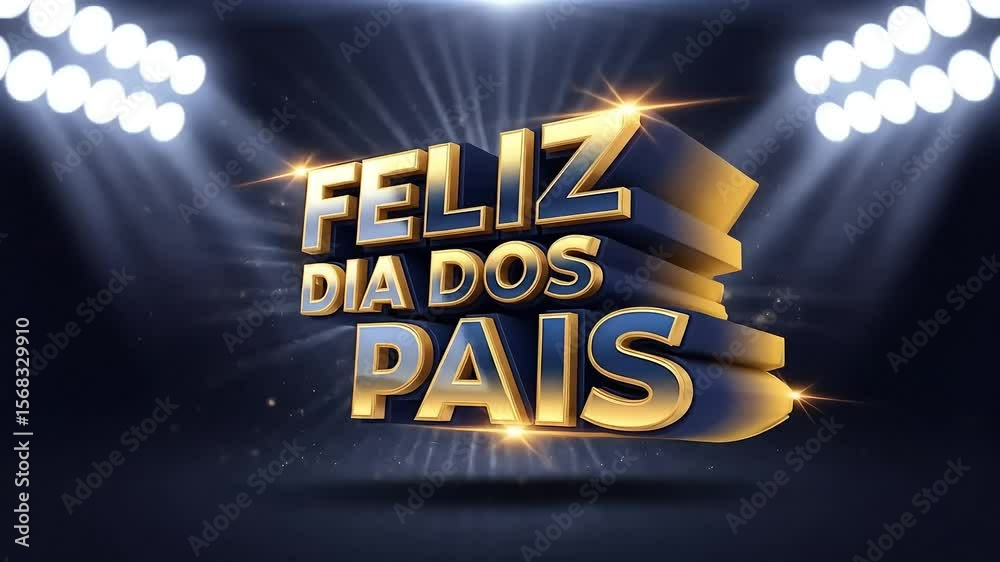Feliz Dia dos Pais — Texto com Holofotes sobre Fundo Escuro


