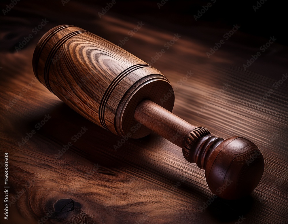 Obraz premium dark wood cylindrical mallet with bulbous ends finely turned details and rich grain patterns