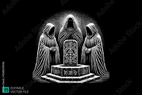 grim reaper scary creepy style tattoo dark art illustration vector black and white background templates