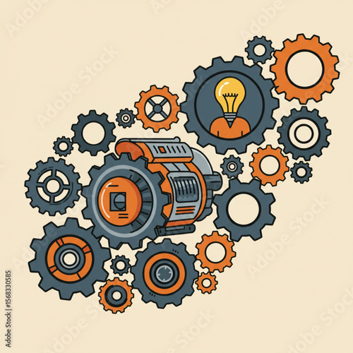 Group gears, concept teamwork, generator business idea - vector Adobe Illustrator Artwork