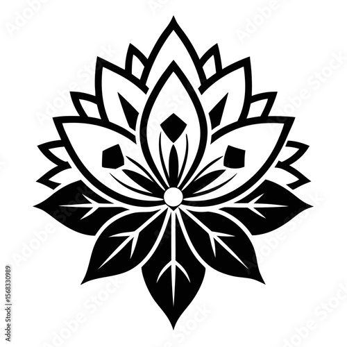 Minimalist Black and White Alpona Line Art Vector