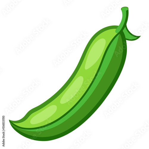 Fresh green pea pod design element, suitable for food-related projects, recipe cards, or organic product branding, offering a clean and appealing botanical graphic.