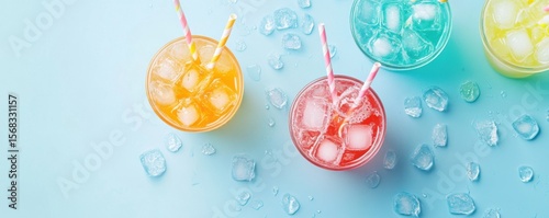 Colorful Drinks with Ice Cubes and Straws