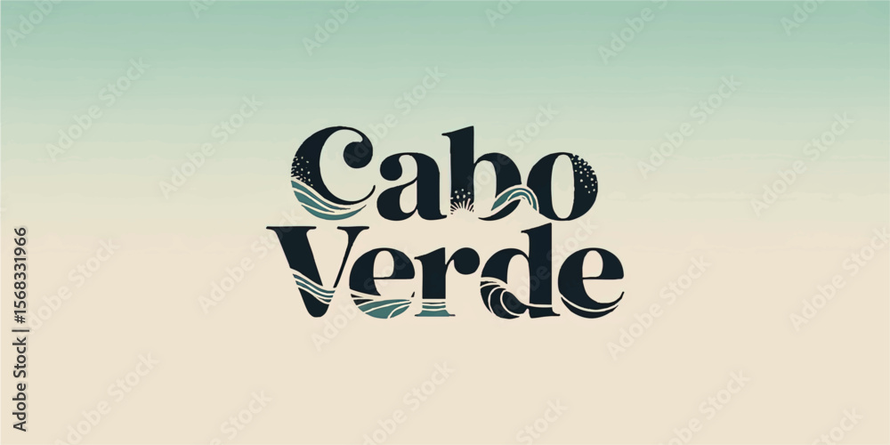 Cabo Verde Modern Artistic Typography with Ocean Waves and Beach Background, Minimalist Vacation Travel Poster Design
