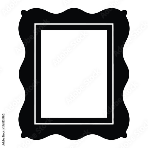 Scalloped Edge Frame Silhouette, Vector, Illustration, Outline, Line Art, Icon, White Background.