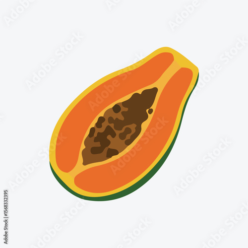 Vibrant Papaya Illustration Half-Cut Tropical Fruit Graphic