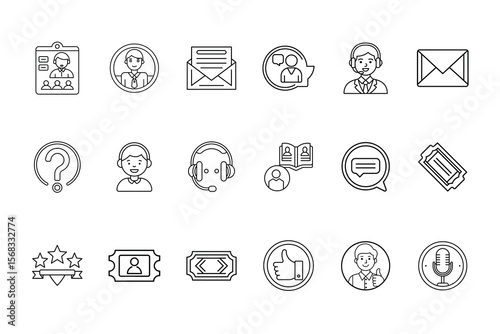 Set line icons depicting customer service support communication feedback elements