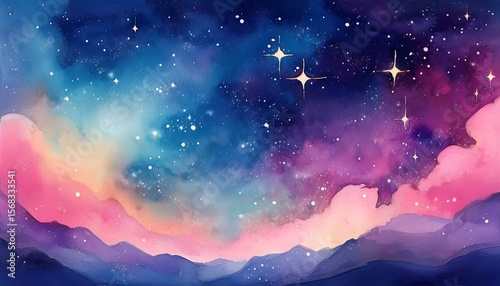watercolor galaxy background pink blue stars night sky artistic design