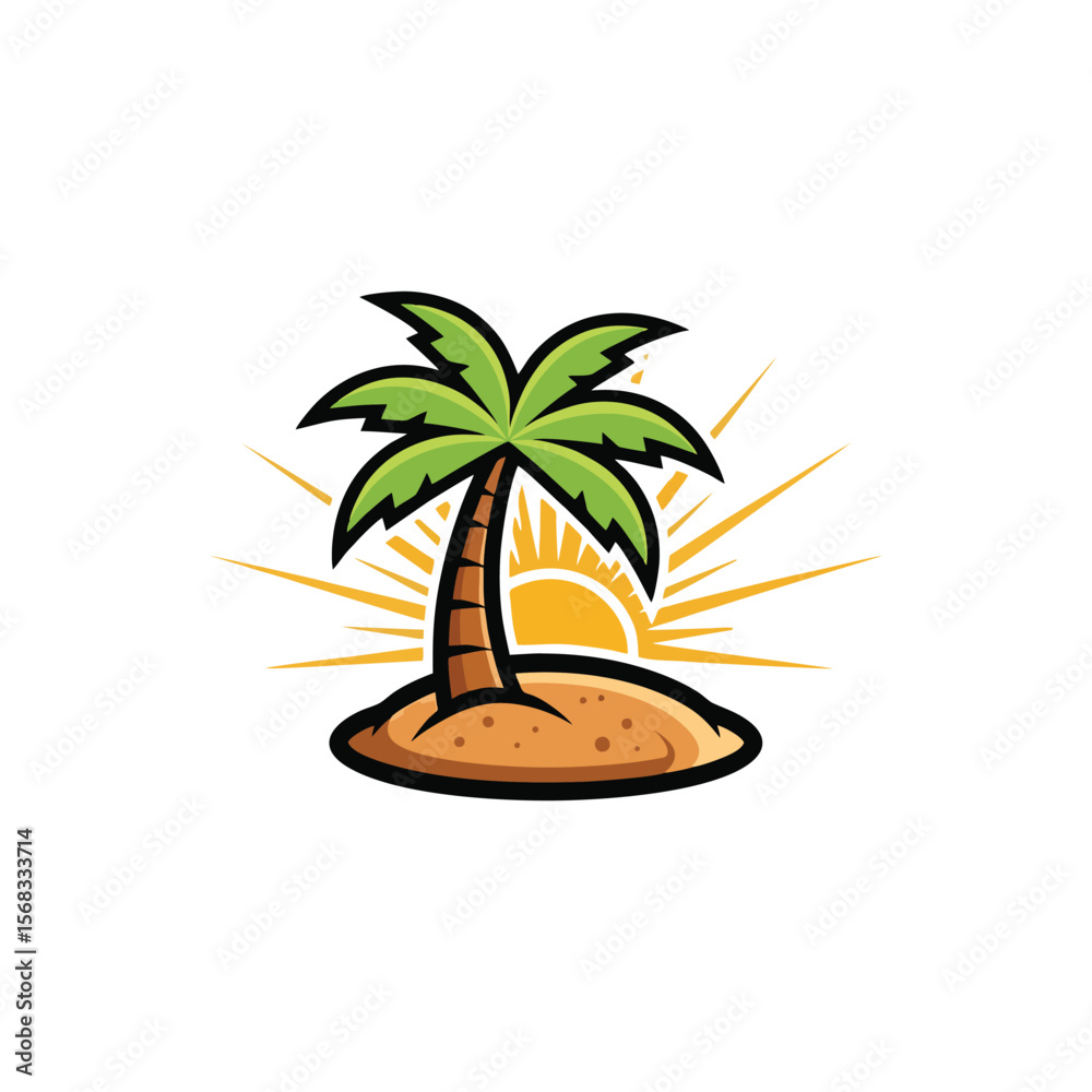Obraz premium Palm Tree on a Tropical Island at Sunset